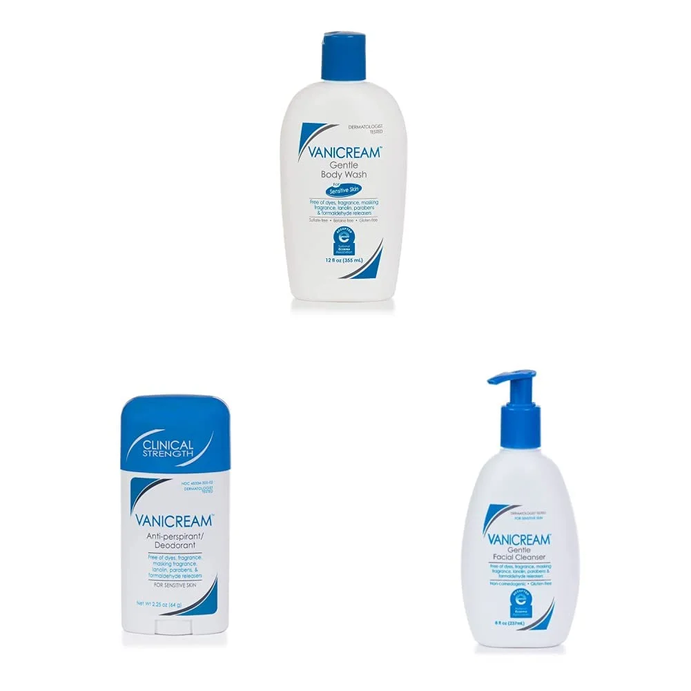 Vanicream Gentle Body Wash | Fragrance, 12 Ounce & Anti-Perspirant Deodorant for Sensitive Skin-2.25 oz-Clinical-Strength Deodorant & Gentle Facial Cleanser with Pump Dispenser-8 fl oz