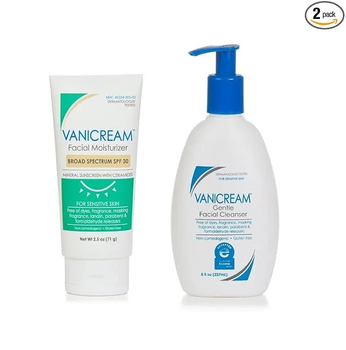 Vanicream Gentle Facial Cleanser with Pump, 8 Ounce & Facial Moisturizer with SPF, 2.5 Ounce