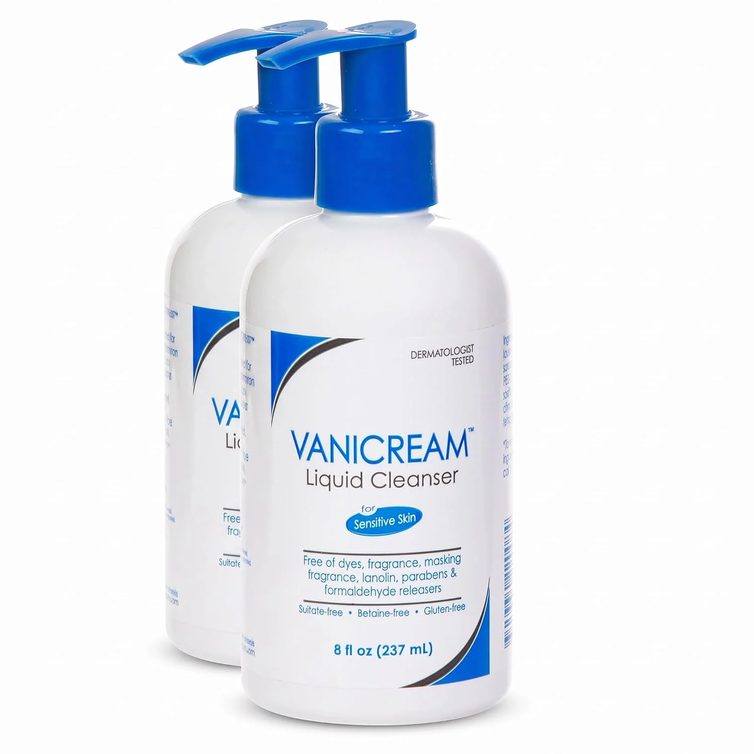 Vanicream Liquid Cleanser - 8 fl oz – Unscented, Gluten-Free Formula for Sensitive Skin (Pack of 2)