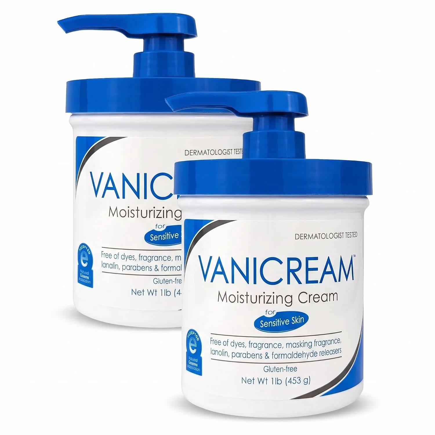 Vanicream Moisturizing Cream with Pump Dispenser, 16 Oz, Pack of 2, Formulated without Common Irritants for Sensitive Skin, Body & Face Moisturizer, Restores Moisture & Soothes Irritated Areas