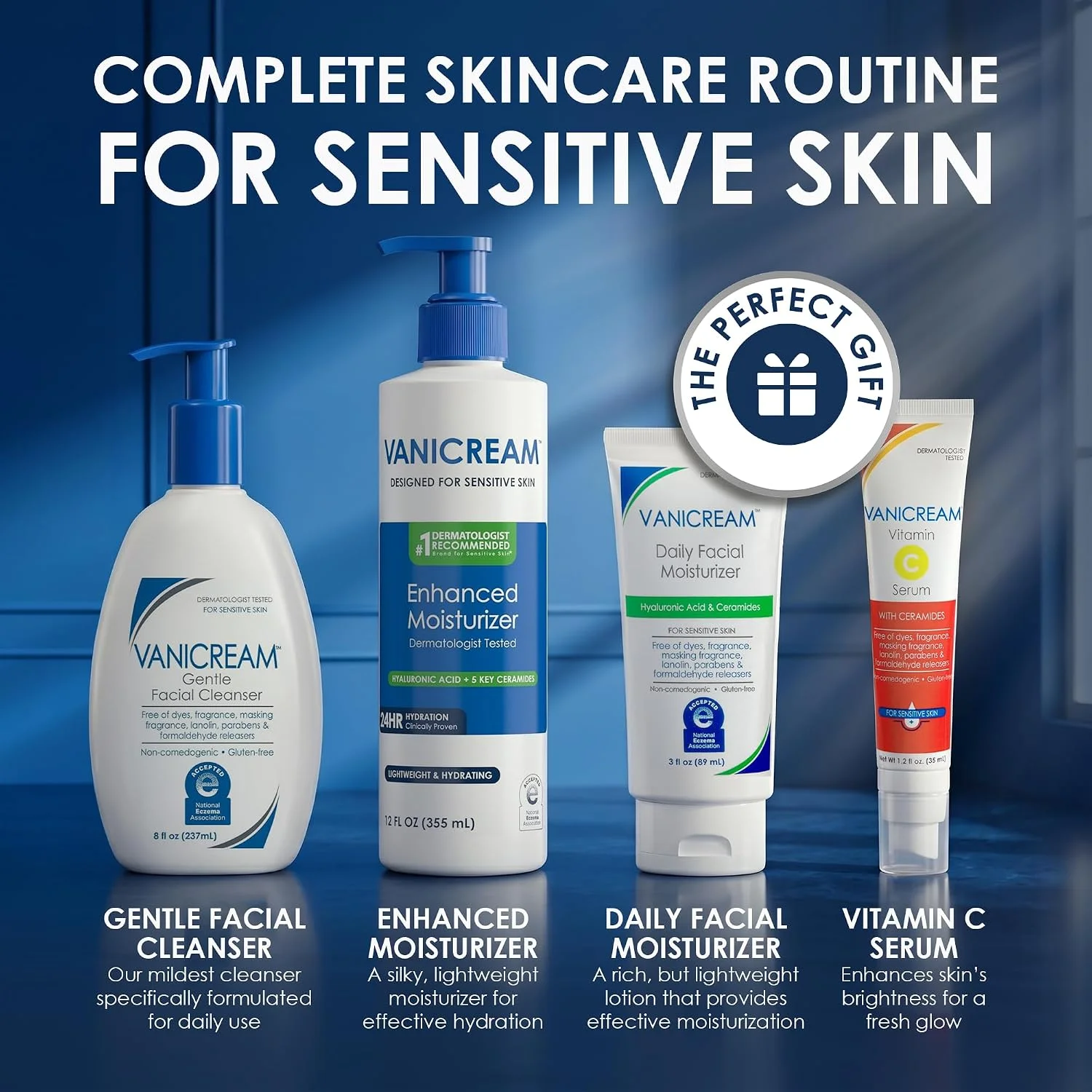 Alternative view of Vanicream Skin Care Set for Sensitive Skin, Complete 4-Step Daily Routine, Includes Gentle Facial Cleanser, Brightening Vitamin C Face Serum, Hydrating Face Moisturizer & Enhanced Body Lotion