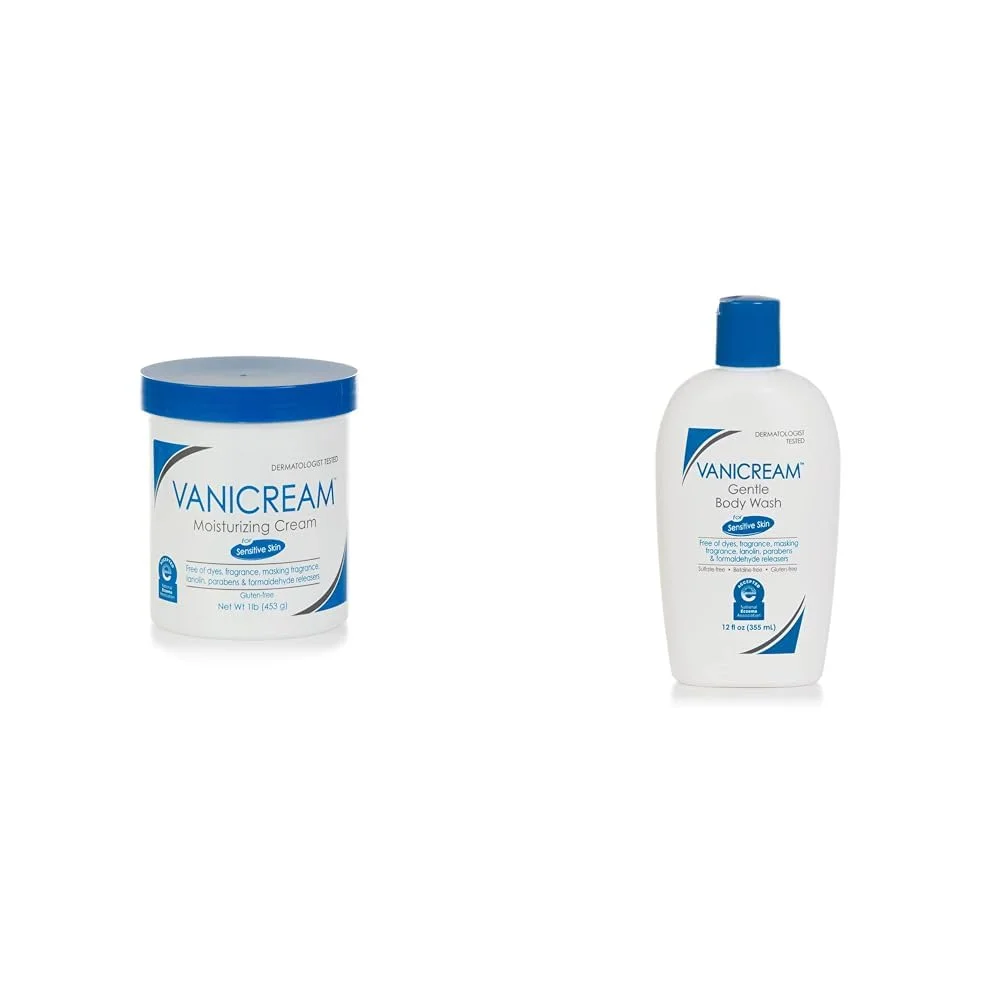 Vanicream Moisturizing Cream and Gentle Body Wash Bundle, 16 Ounce Cream and 12 fl oz Wash