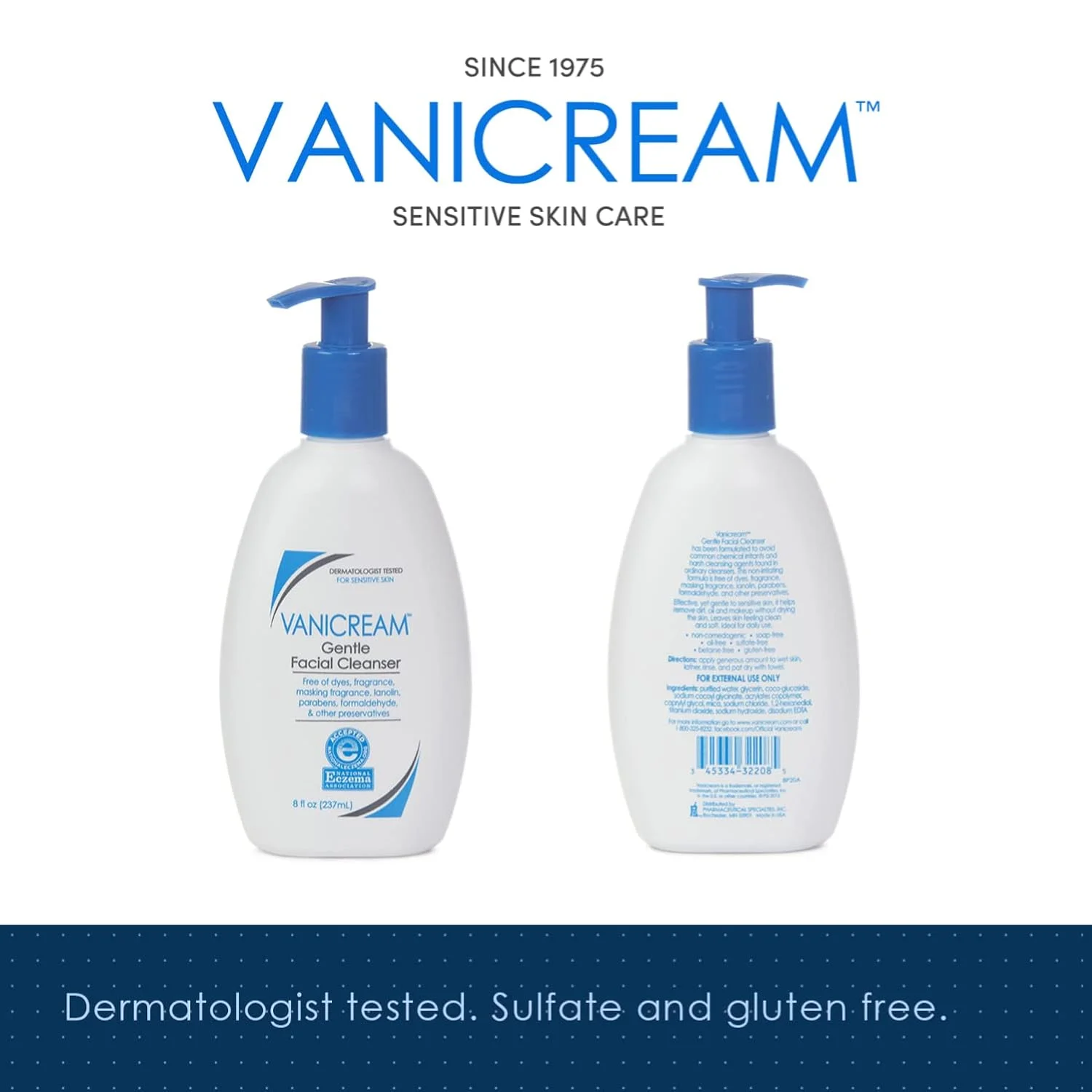 Vanicream Liquid Cleanser - 8 fl oz – Unscented, Gluten-Free Formula for Sensitive Skin & Gentle Facial Cleanser with Pump Dispenser - 8 fl oz - Image 6