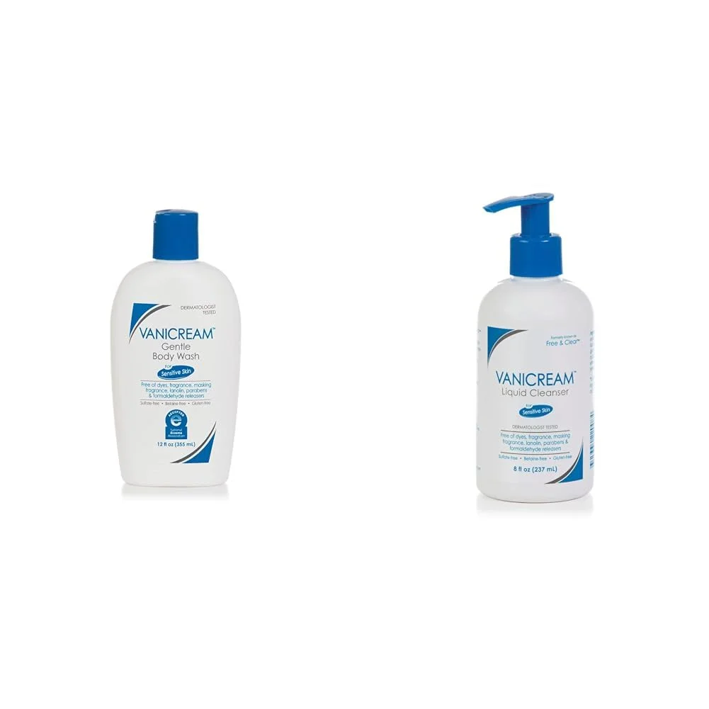 Vanicream Gentle Body Wash -12 fl oz and Liquid Cleanser - 8 fl oz Bundle for Sensitive Skin