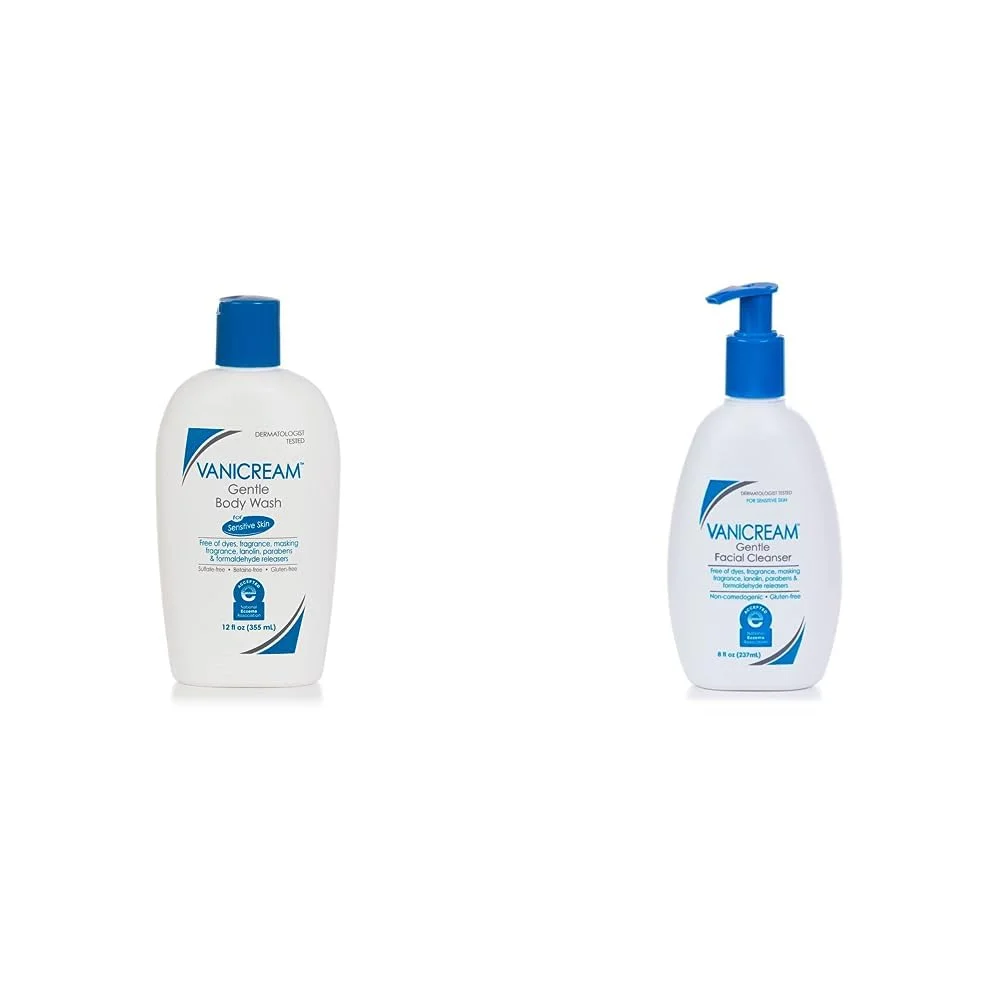 Vanicream Gentle Body Wash | 12 Ounce & Gentle Facial Cleanser with Pump Dispenser - 8 fl oz - Formulated Without Common Irritants for Those with Sensitive Skin
