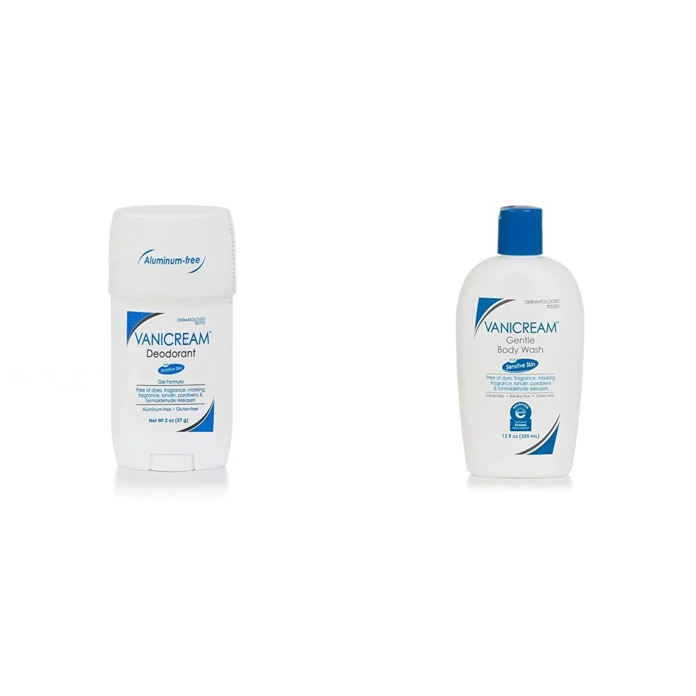 Vanicream Aluminum-Free Gel Deodorant - 2 oz - Unscented Formula for Sensitive Skin & Gentle Body Wash -12 fl oz - Formulated Without Common Irritants for Those with Sensitive Skin
